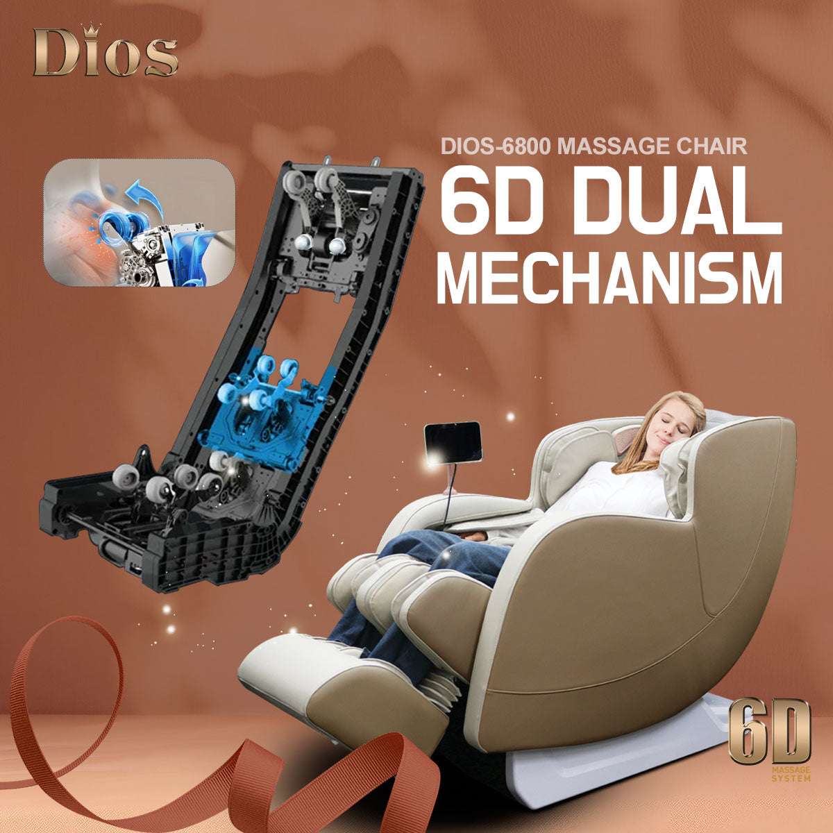 Kahuna Dios 6800 Massage Chair 6D Dual Core (3D+3D) Roller, Air Float System